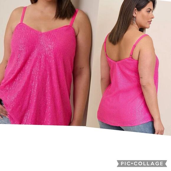 Torrid XL 1 Hot Pink Sophie Sequin Sparkle Swing Cami Tank Top Party Cruise - Picture 1 of 15